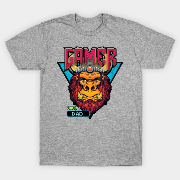 Viking Gorilla Warrior Gamer Player 1 T-Shirt by GraphicsFantasyShop